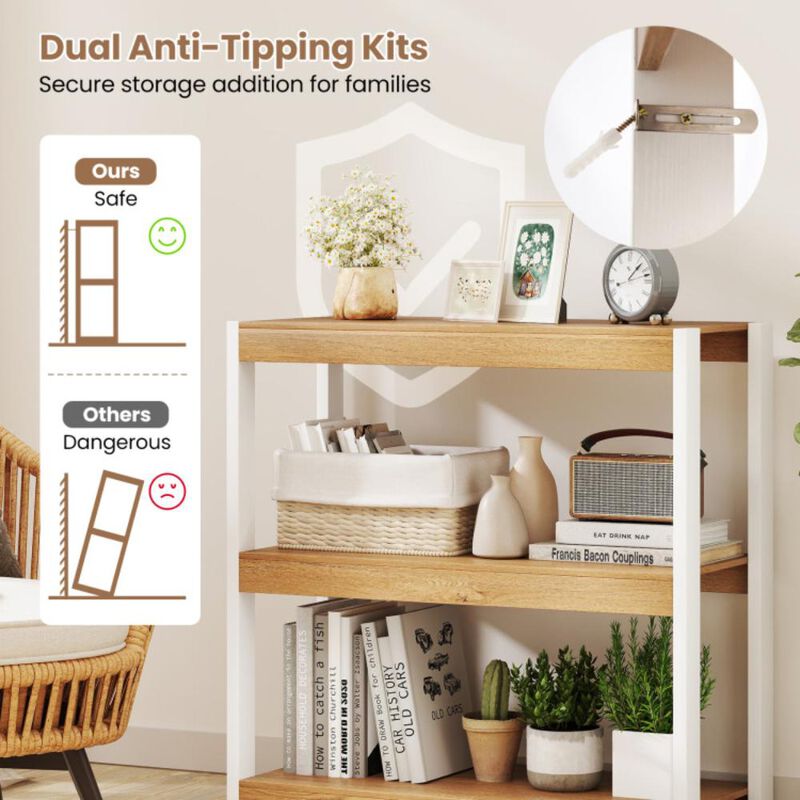 Hivvago 3 Tier Bookshelf Wooden Bookcase with Dual Anti-Tipping Kits