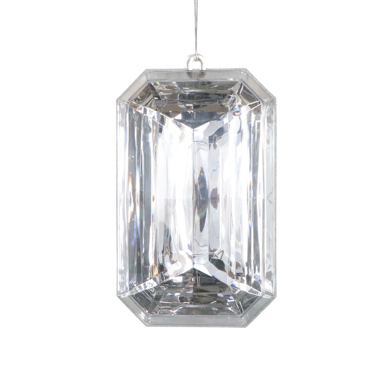 Vickerman 8" Silver Rectangle Jewel Glitter Ornament, Includes 2 Pieces per Bag image number 0