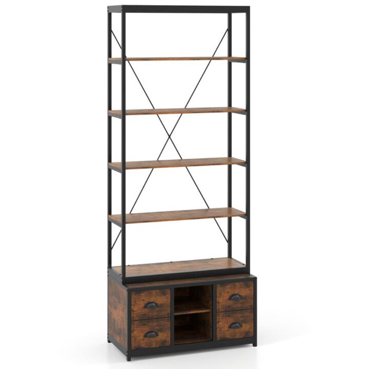 Hivvago 8-tier Bookshelf with 4 Fabric Drawers  and Heavy-duty Metal Frame