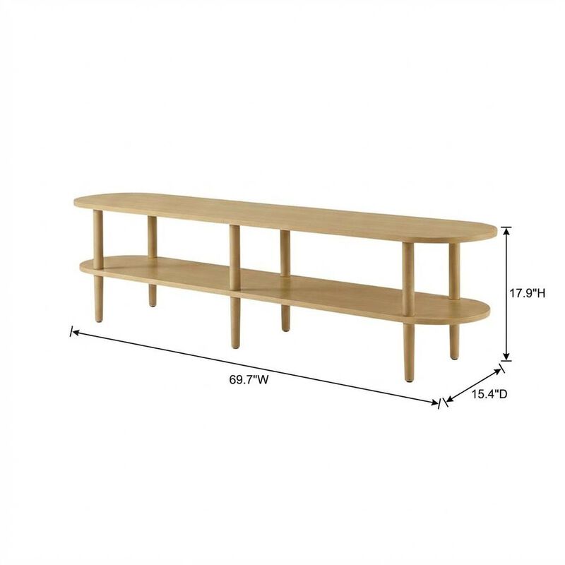 Brown wood TV stand with solid mango construction and oval design image number 2