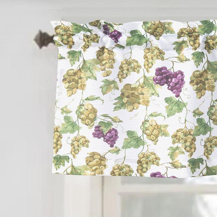 RT Designer's Collection Tribeca Grapes Printed Slub 3 Pieces Kitchen Curtain Includes 1 Valance 52" x 18" and 2 Tiers 26" x 36" Each Multi Color