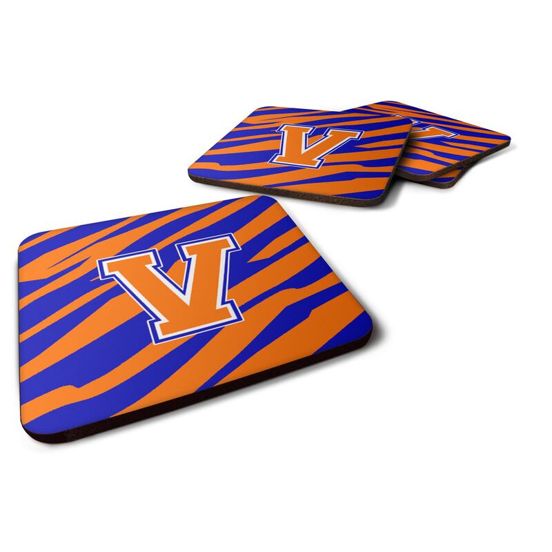 Caroline's Treasures CJ1023-VFC Monogram-Tiger Stripe-Blue Orange Foam Coasters (Set of 4), Initial Letter V, 3.5 H x 3.5 W, Multicolor