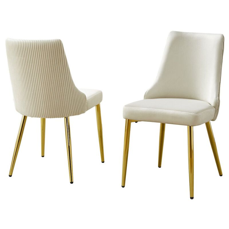 Best Quality Furniture Set Of 2 Velvet Side Chairs In Cream And Pleated Back