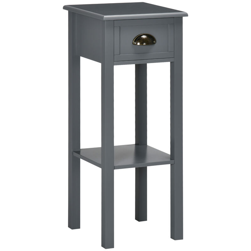HOMCOM 2-Tier Side Table with Drawer, Narrow End Table with Bottom Shelf, for Living Room or Bedroom, Gray