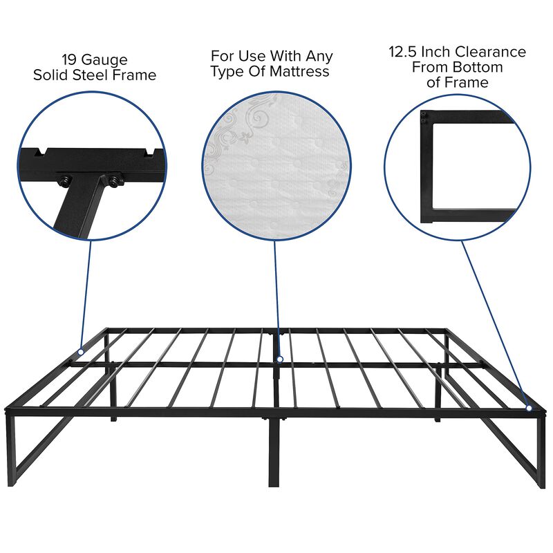 Louis 14 Inch Metal Platform Bed Frame with 12 Inch Memory Foam Pocket Spring Mattress in a Box (No Box Spring Required) - Queen image number 3