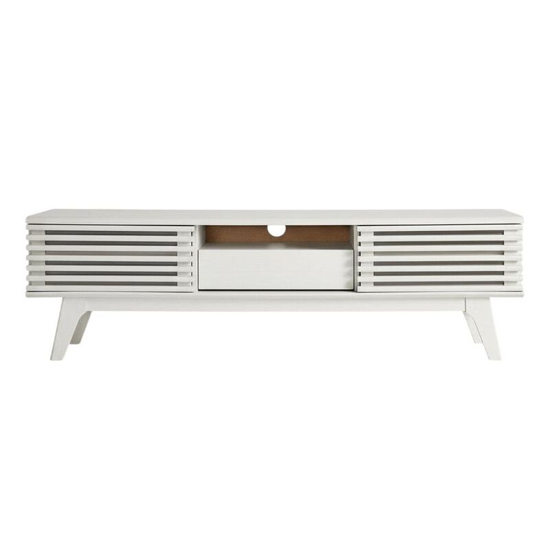 White wood TV stand with 59-inch top and sleek design image number 1
