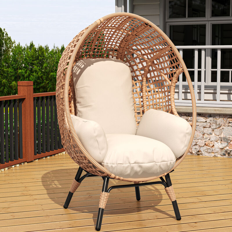 WOW PIONEER Elegant Arc Back Hanging Egg Swing Chair with 400lb Weight Capacity 8-Inch Thick Cushion PE Rattan image number 6