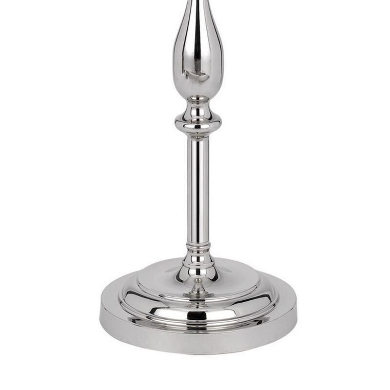 Ava 61 Inch Modern Floor Lamp, Glass Tray Table, 1 USB Port, Glossy, Chrome - Benzara
