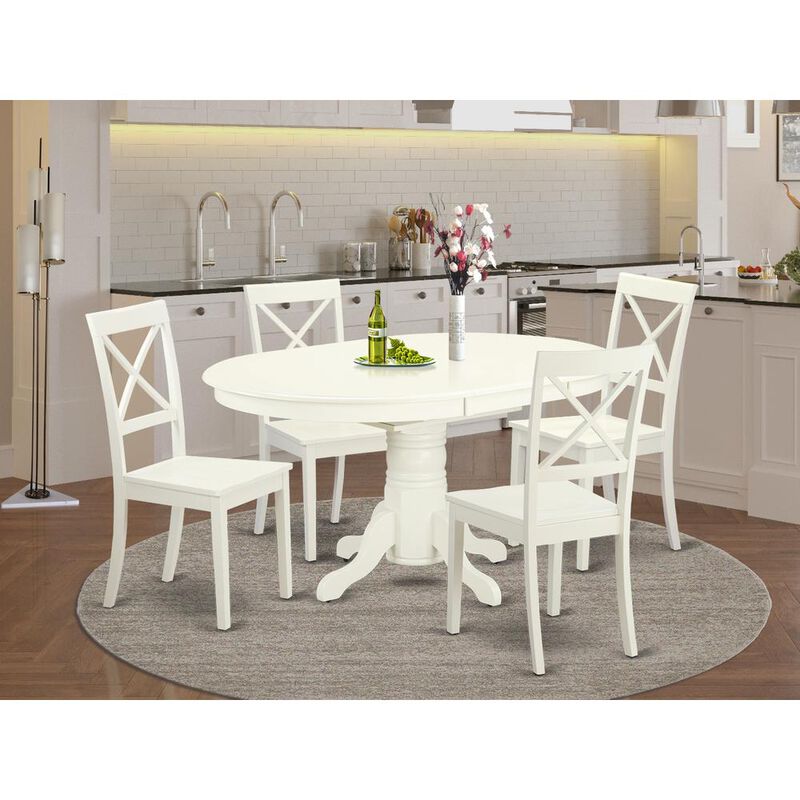East West Furniture Dining Room Set Linen White, AVBO5-LWH-W