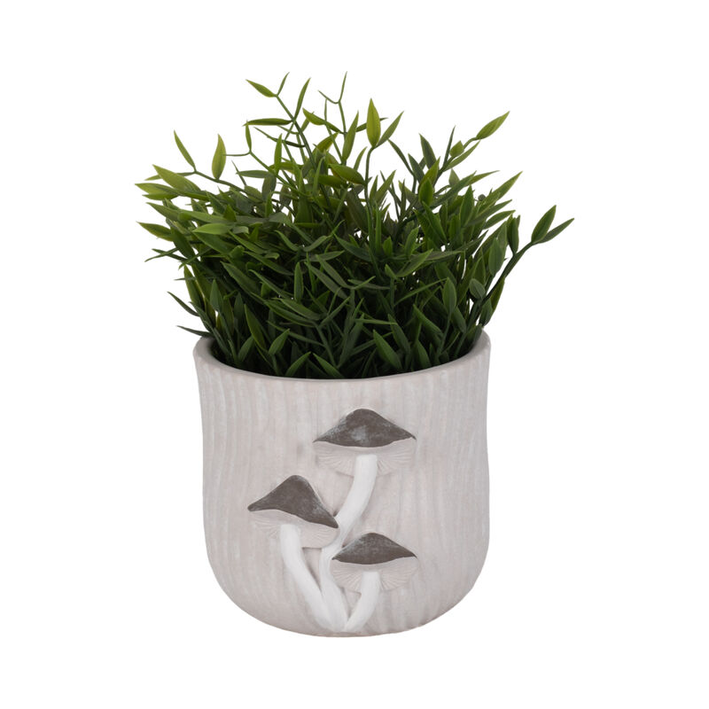6" Gry Mushroom Applique Plntr