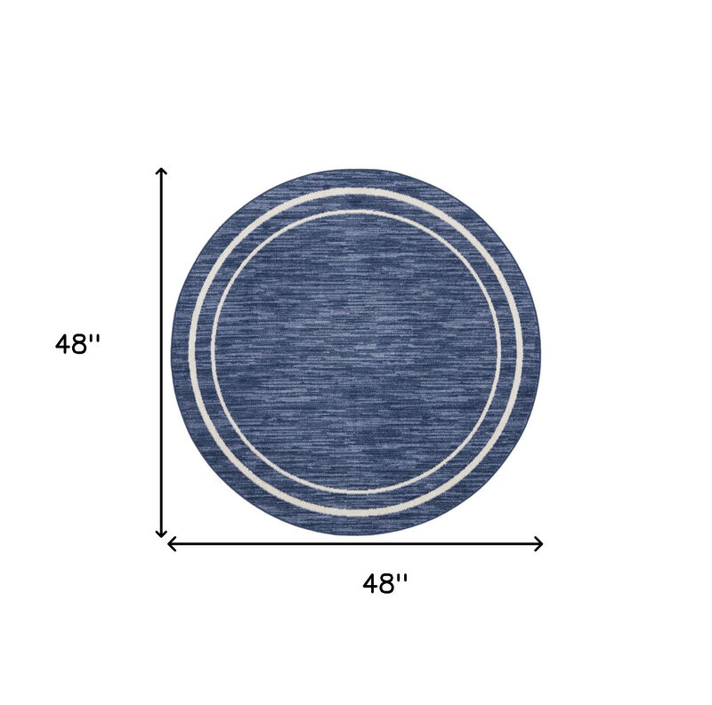 HomeRoots 4' Navy Blue And Ivory Round Indoor Outdoor Area Rug image number 5