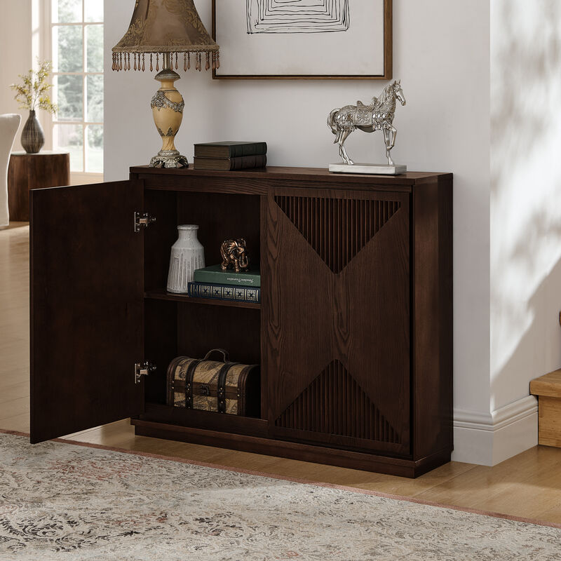 Merax Elegant V-Shape Fluted Sideboard - Multifunctional Storage Cabinet with Outlet Holes image number 3