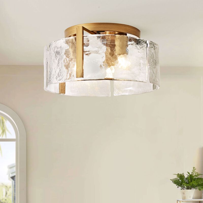 Emma Round 3-Light Textured Glass Panels Flush Mount image number 1