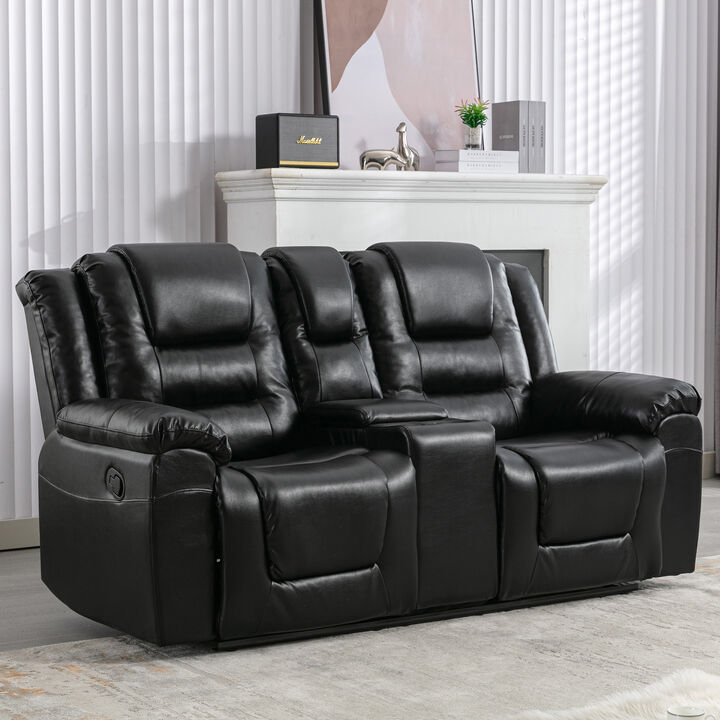 2 Seater Home Theater Recliner Manual Recliner Chair with a Storage Box and Two Cup Holders for Living Room,Bedroom