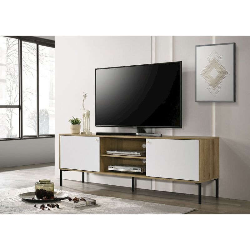 Burke 70"W White and Oak 2-Door TV Stand