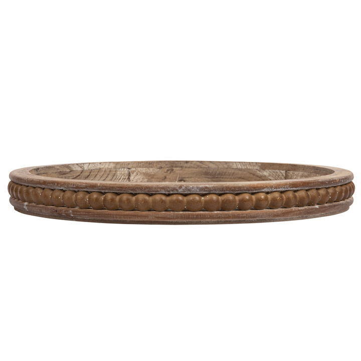 Round Decorative Wood Tray, Whitewashed