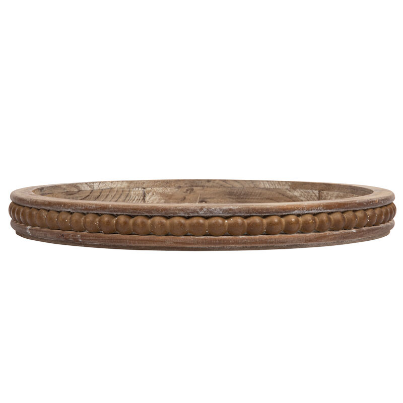 Round Decorative Wood Tray, Whitewashed image number 0