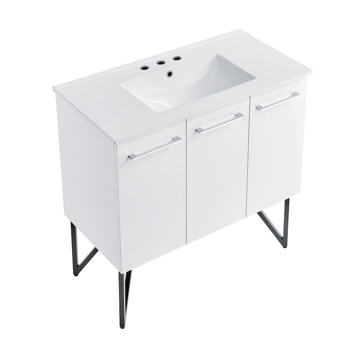 Annecy 36 in. White Bathroom Vanity with 3-Hole Ceramic Sink Top