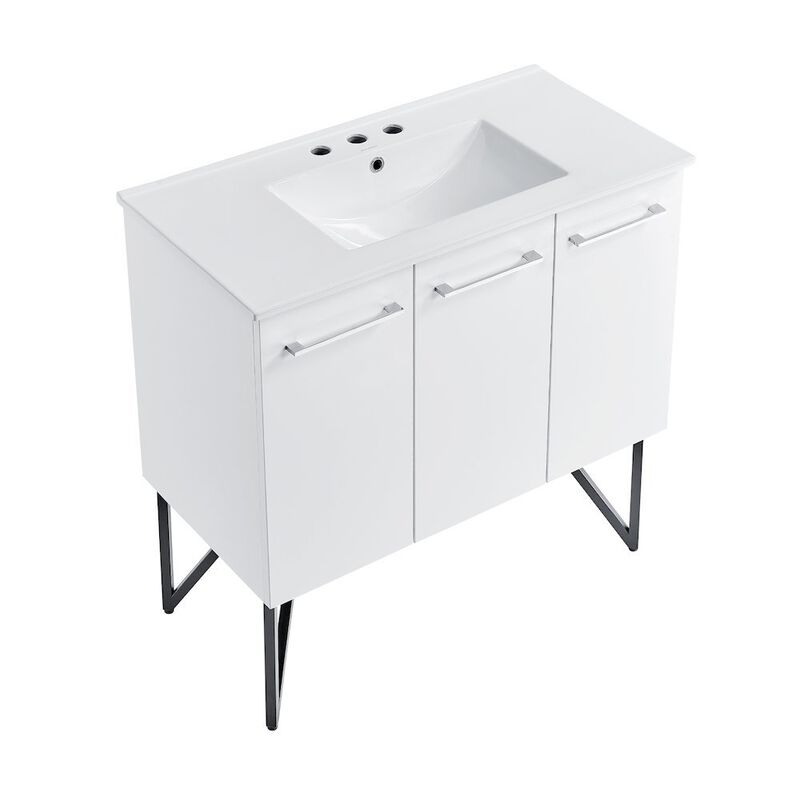 Annecy 36 in. White Bathroom Vanity with 3-Hole Ceramic Sink Top image number 1