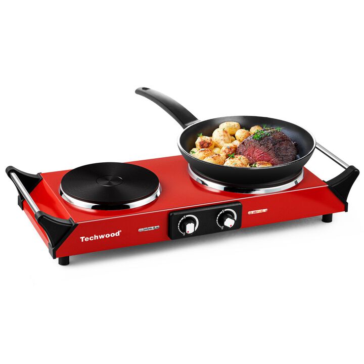 Techwood 1800W Stainless Steel Dual Hot Plate with Stay Cool Handles, Stainless Steel