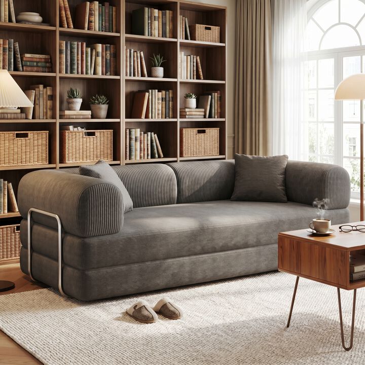 Whisen 78.8" Floor Sleeper Sofa, Corduroy Convertible Loveseat for Living Room Bedroom