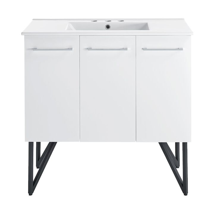 Annecy 36 in. White Bathroom Vanity with 3-Hole Ceramic Sink Top