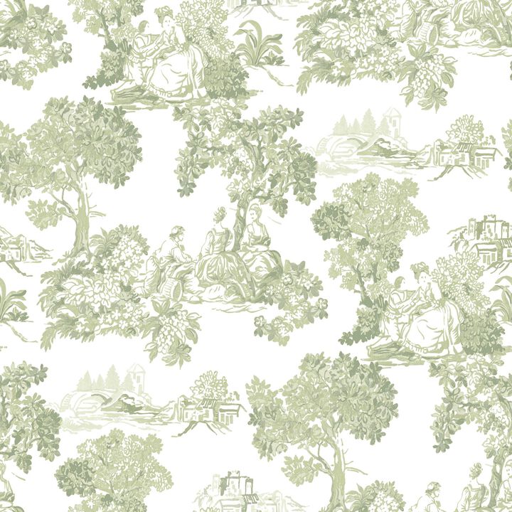 Blooming Garden Toile Green Wallpaper 8344