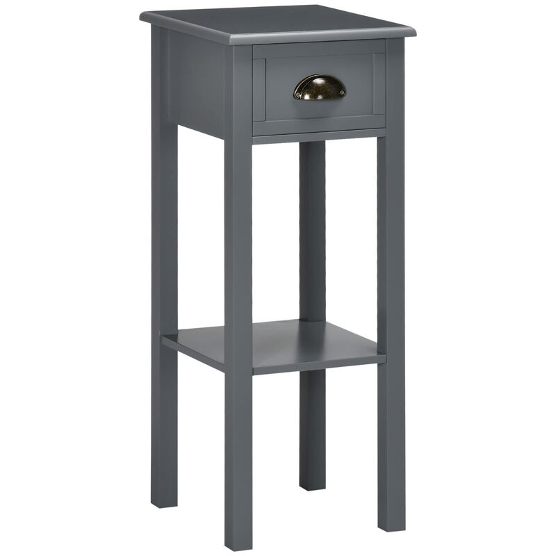 HOMCOM 2-Tier Side Table with Drawer, Narrow End Table with Bottom Shelf, for Living Room, Set of 1, Gray