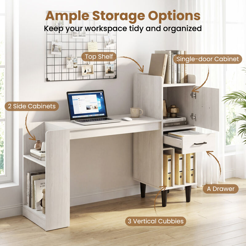 Modern Home Office Desk with Storage Shelves and Drawers for Bedroom Workspace-White image number 3