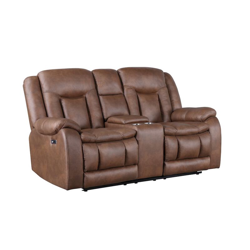 New Classic Furniture Morello Fabric Console Loveseat w/ Power Footrest, Brown