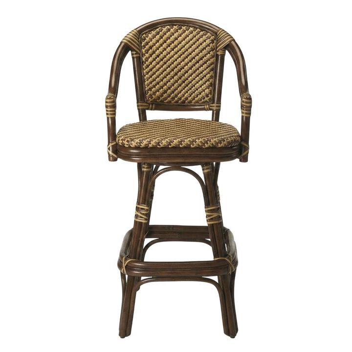 Starlight Canyon Home Rattan Bar Stool with Full Back, Transitional Counter Stool for Kitchen