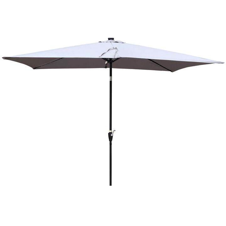 10 x 6.5t Rectangular Patio Solar LED Lighted Outdoor Umbrellas with Crank and Push Button Tilt