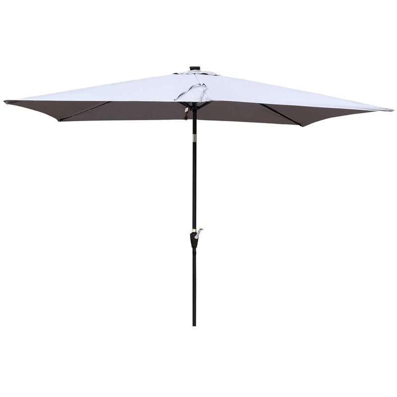 10 x 6.5t Rectangular Patio Solar LED Lighted Outdoor Umbrellas with Crank and Push Button Tilt image number 0