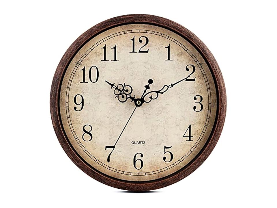 Vintage Brown Dining Wall Clock 12 Inch Silent Non Ticking Easy Read