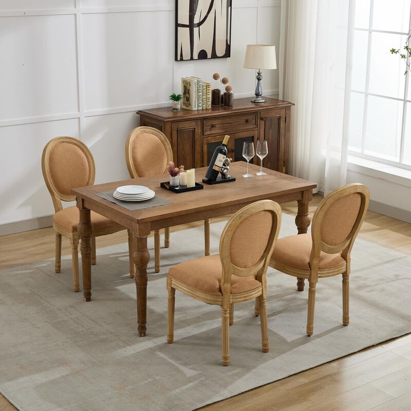 Whisen French Style Dining Chair, Solid Rubberwood Frame with Linen Upholstery and Rattan Back, Set of 2 for Living Room Kitchen image number 4