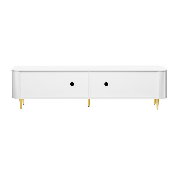 Merax Modern TV Stand with 4 Storage Cabinets, Gold Metal Legs, Rounded Corners, Cable Holes