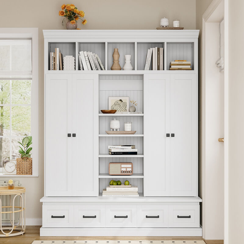 Merax Modern Hall Tree with Bench 5 Storage Cubbies Adjustable Shelves  Organizer Cabinet