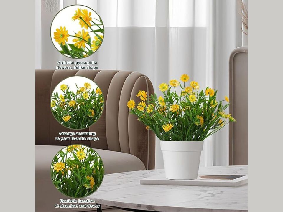 Yellow Artificial Daisy Flowers Home Decor Plants Bathroom