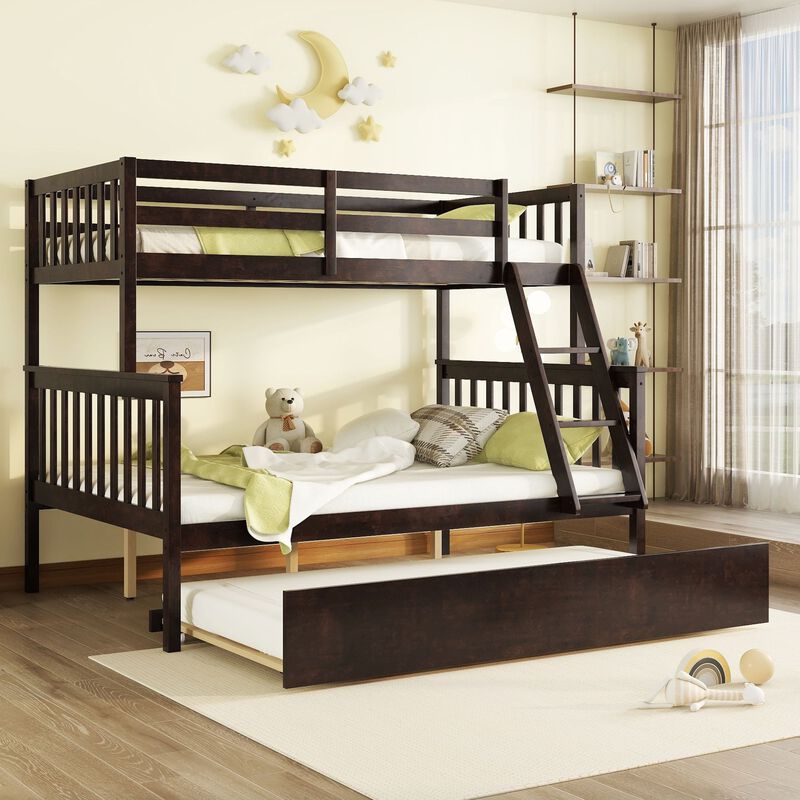 Whisen Twin Over Full Rubber Wood Bunk Bed with Trundle