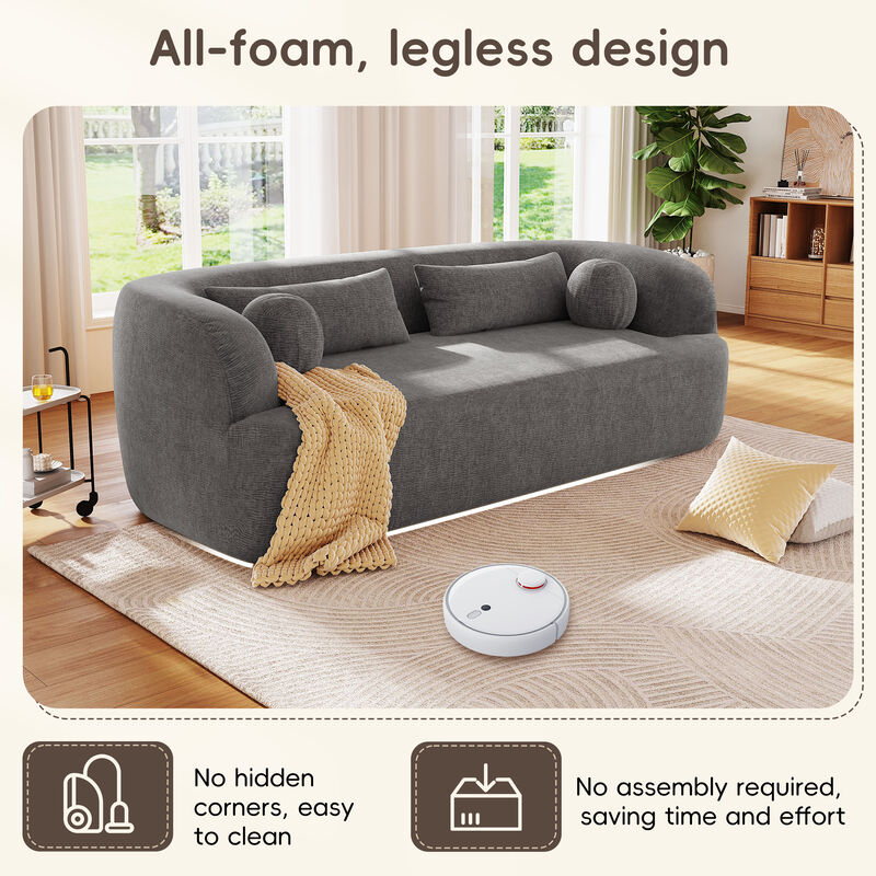 Whisen 86" Chenille Cloud Sofa,Boneless Curved 3-Seater,Compressed Delivery with Pillows, Modern Sofa for Living Room