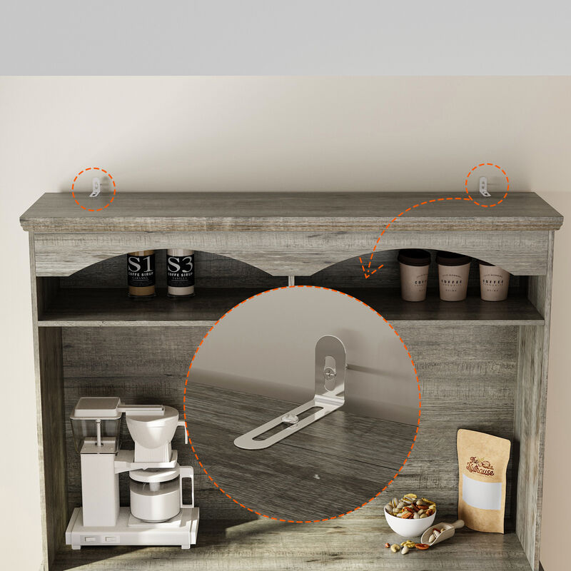 FUFU&GAGA Modern Sideboard Storage Cabinet with 4 Doors & Open Shelves, Antique Bronze Handles, Adjustable Shelves, Elevated Base, (53.7 in. W x 15.1 in. D x 70.9 in. H), Gray