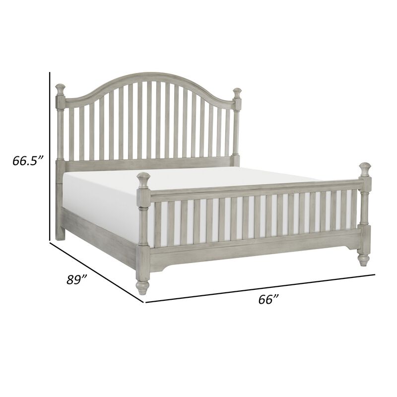 Ugo Queen Bed, Slatted Arched Headboard, Finial Accents, Gray Wood Frame