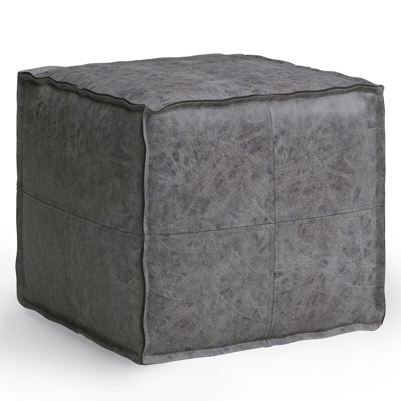 Simpli Home Brody Square Pouf In Distressed Black Vegan Faux Leather