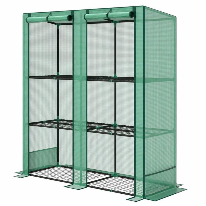 WOW PIONEER Portable Three-Tier Lean-To Greenhouse with Storage Shelves for Outdoor Indoor Gardening and Plant Protection