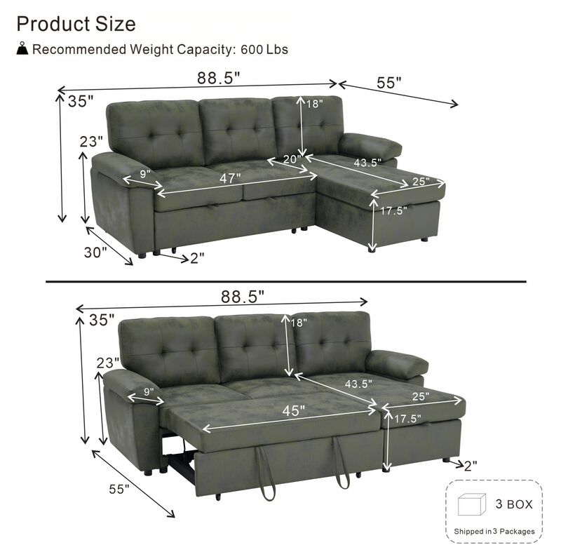TATEUS  L-Shaped Pull-Out Sectional Sofa image number 3