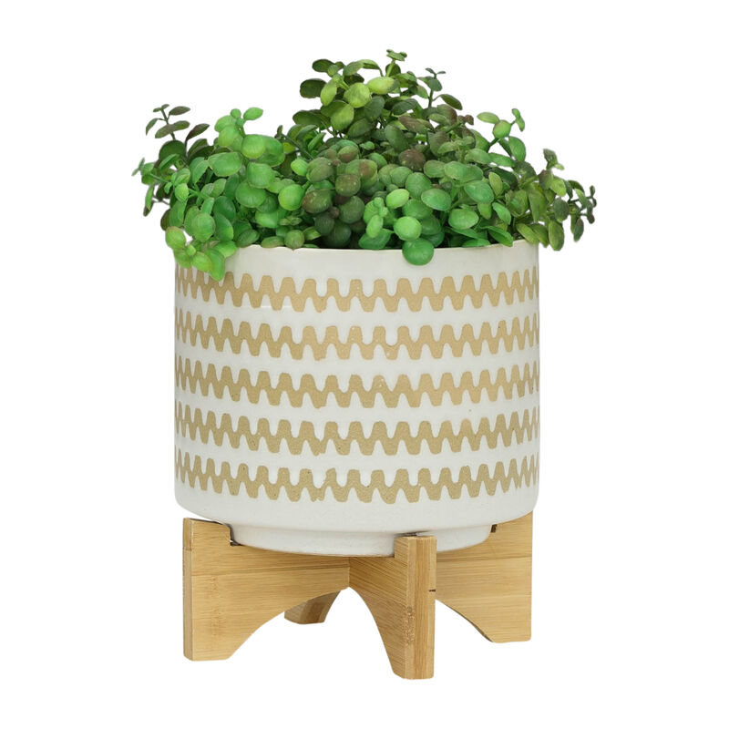 S/2 5/8" Zig-zag Planter W/ Stand, White image number 5