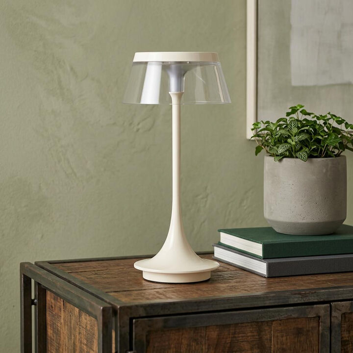 HomeRoots 11" White Geometric Modern Industrial Battery Operated Desk Lamp