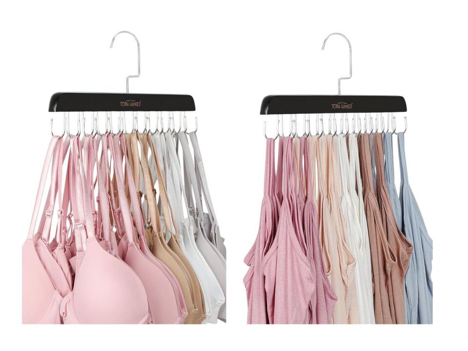 2-Pack Bra Hanger for Closet | Wooden Space-Saving Tank Top Hangers with Hooks