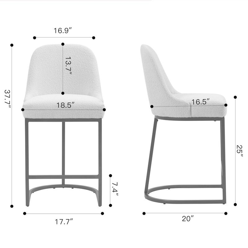 Glamour Home Set of 2 Ayane White Boucle Fabric Counter Stool with Iron Legs