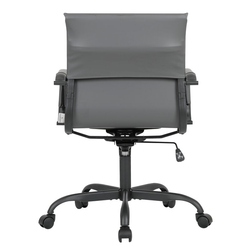 LeisureMod Harris Ergonomic High-Back Office Chair &ndash; Leather Upholstery, Adjustable Swivel, Tilt, and Black Iron Frame for Office & Conference Use